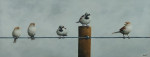 drie vrouwmus en twee manmus  33.8 x 13.3 in witte baklijst